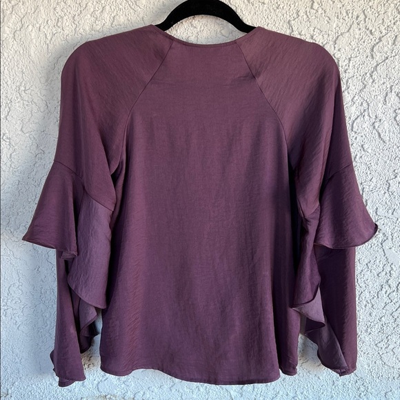 Express Women's Plum Ruffle Sleeve Blouse - Picture 10 of 16